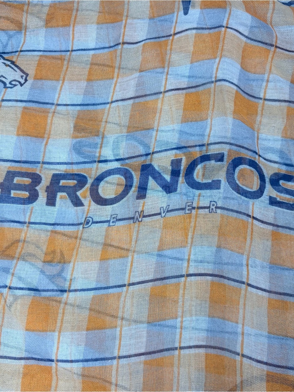 Denver Broncos Logo Orange & White Plaid Sheer Infinity Scarf NFL - Picture 4 of 5
